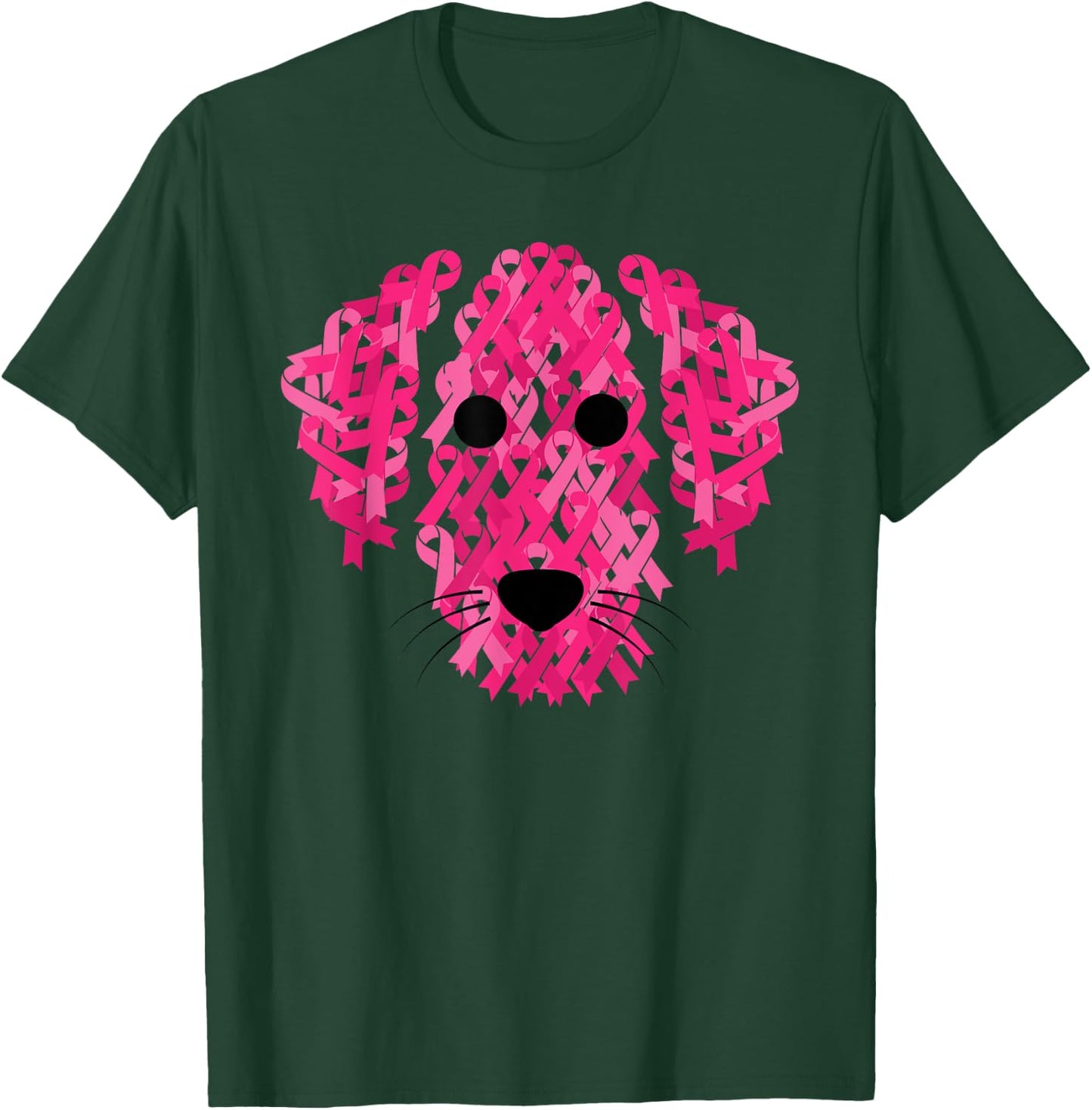 Pink Ribbon Dog Inspirational Breast Cancer Awareness Gift T-Shirt - T-Shirt | Forest