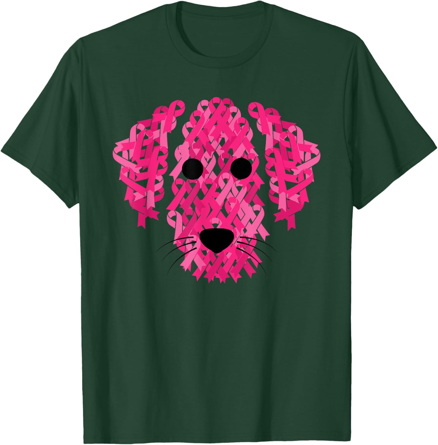 Pink Ribbon Dog Inspirational Breast Cancer Awareness Gift T-Shirt - T-Shirt | Forest