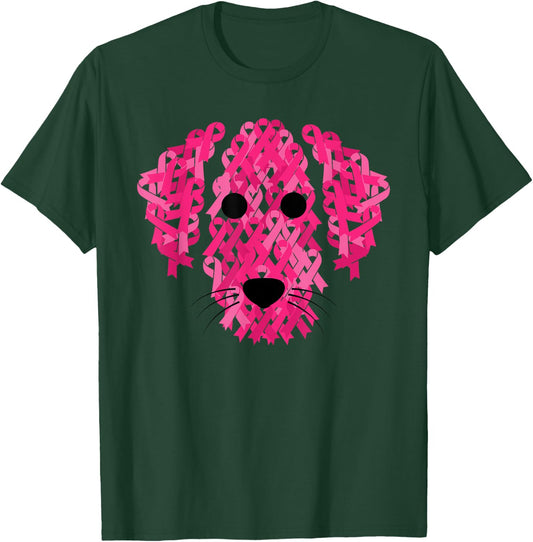Pink Ribbon Dog Inspirational Breast Cancer Awareness Gift T-Shirt - T-Shirt | Forest
