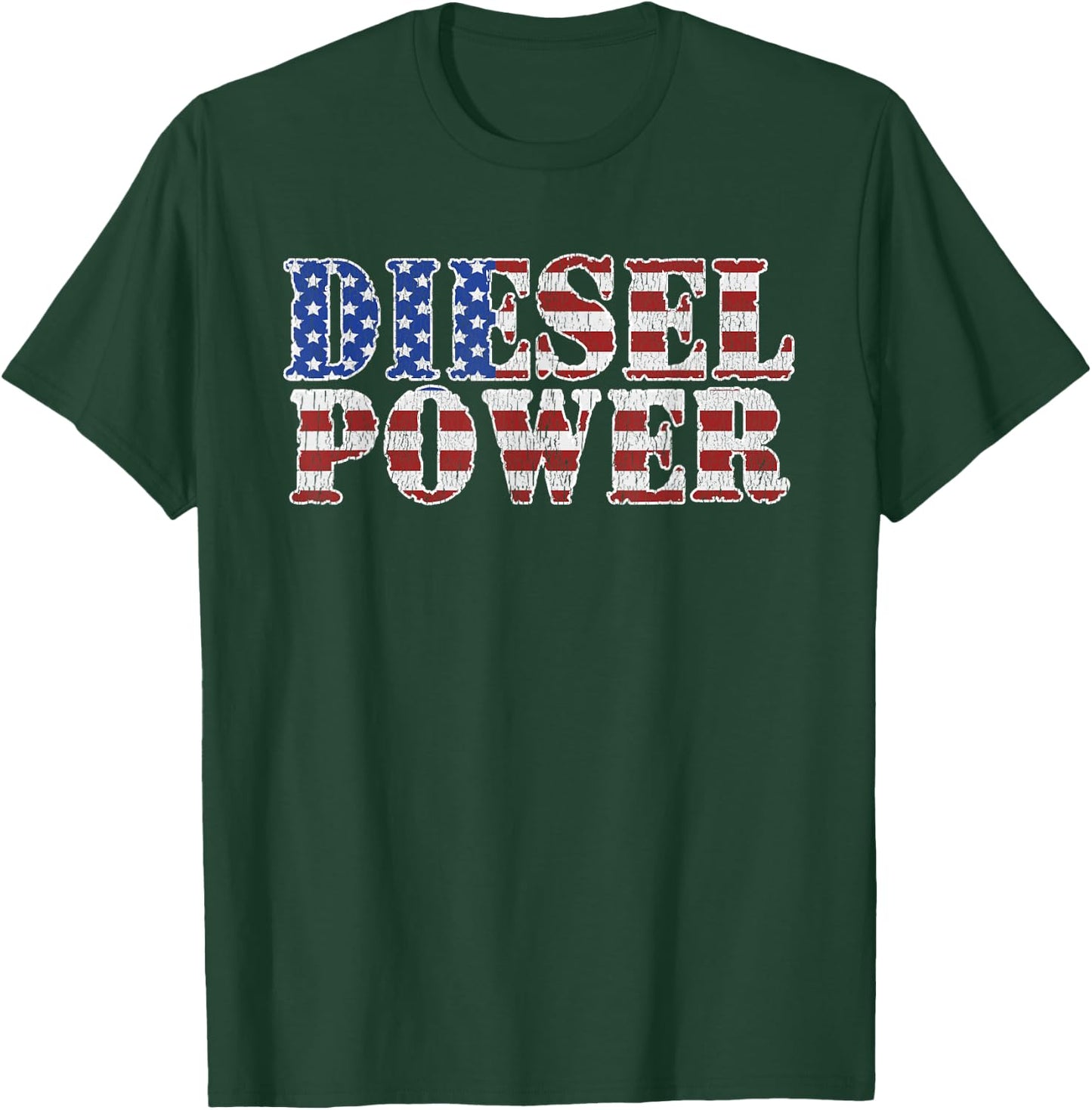Diesel Power American Flag Funny Truck Mechanic Gift T-Shirt - T-Shirt | Forest
