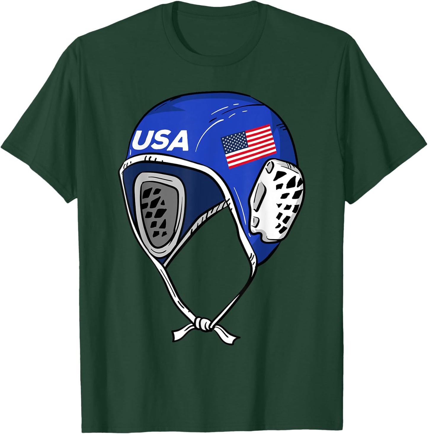 Water Polo Cap Patriotic Player American Flag Swimmer Fan T-Shirt - T-Shirt | Forest