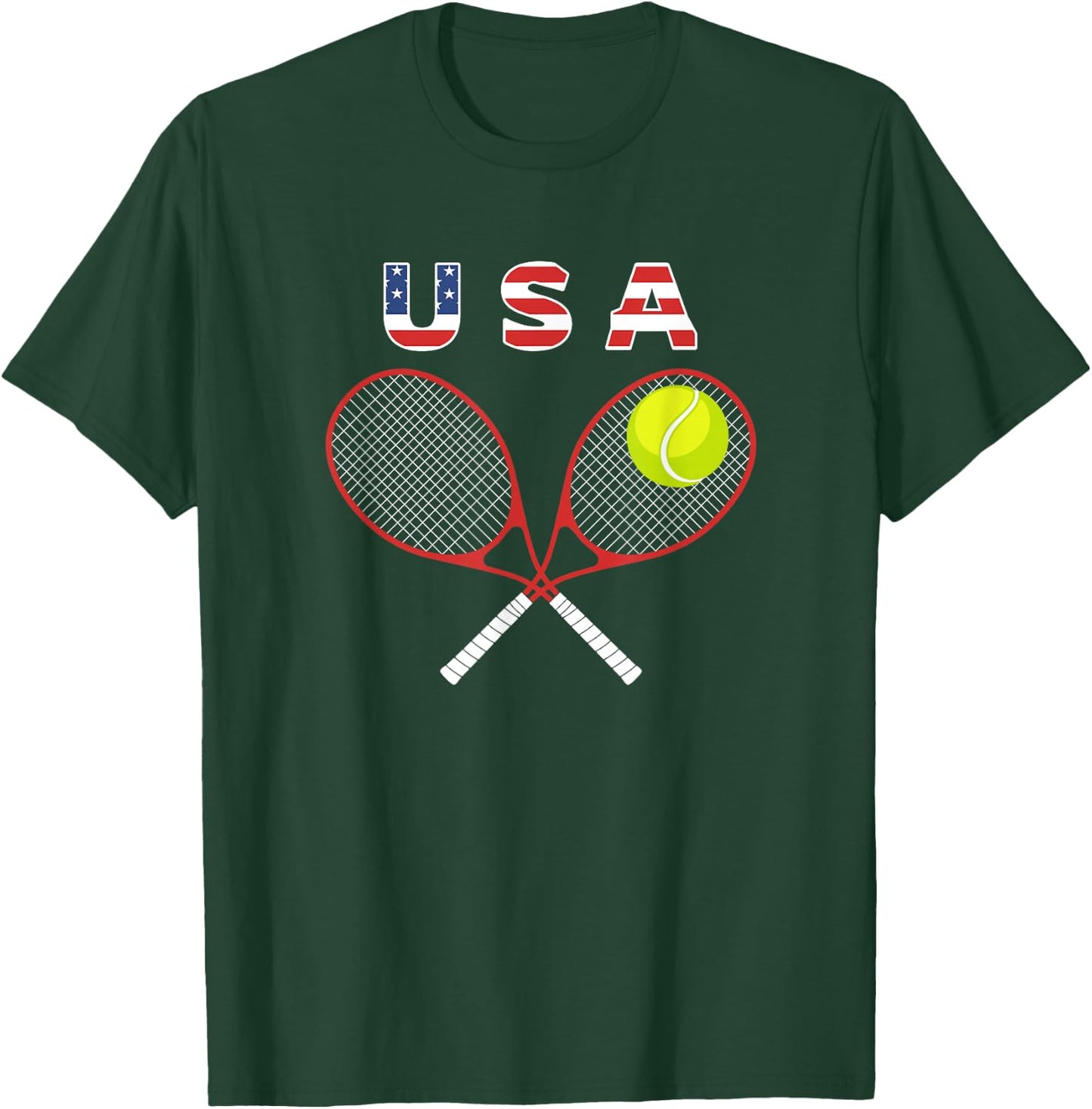 Tennis American Flag / USA Fans Support Racket Ball T-Shirt - T-Shirt | Forest