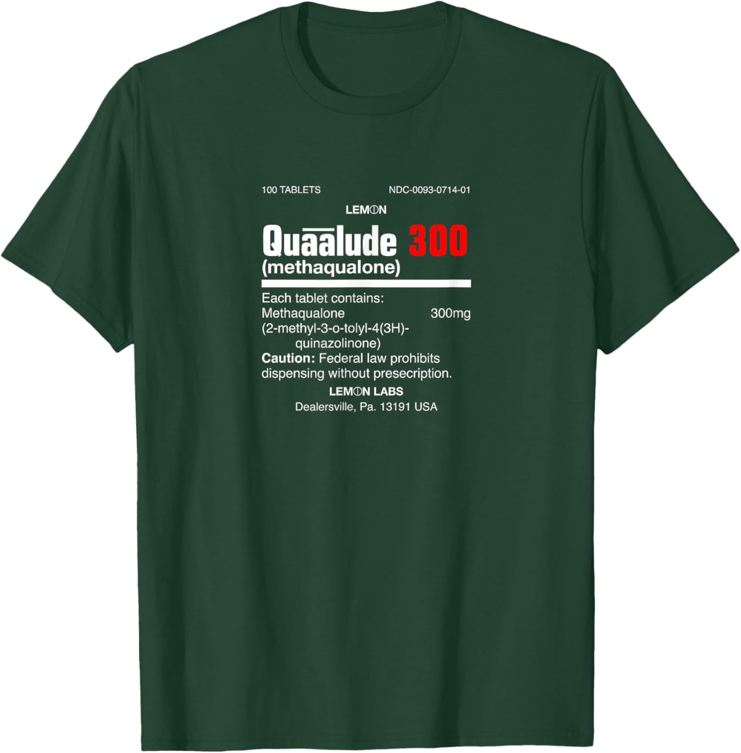 1970's Lemon Labs Quaalude 300 Label Reproduction Nostalgia T-Shirt - T-Shirt | Forest