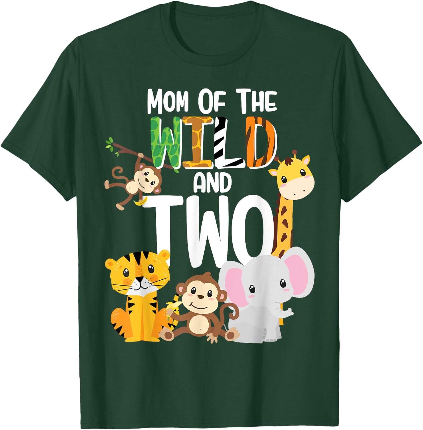 Mom of the Wild and Two Zoo Theme Birthday Safari Jungle T-Shirt - T-Shirt | Forest