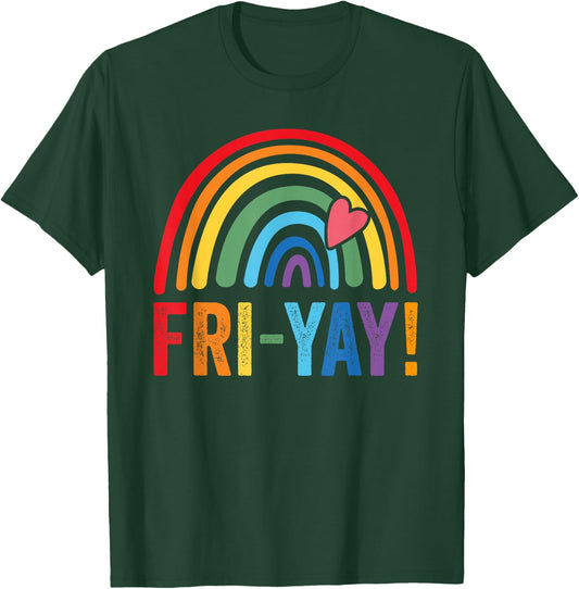 Fri-yay Friyay rainbow colors teacher childrens fun designs T-Shirt - T-Shirt | Forest