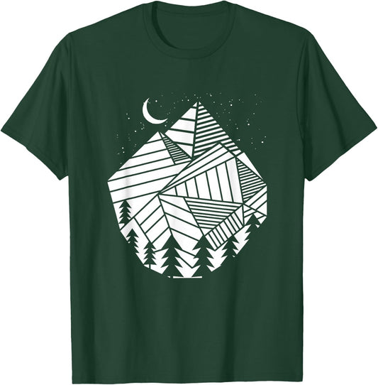 Hiking Polygon Mountains Trees - Geometric Shapes Hike Hiker T-Shirt - T-Shirt | Forest