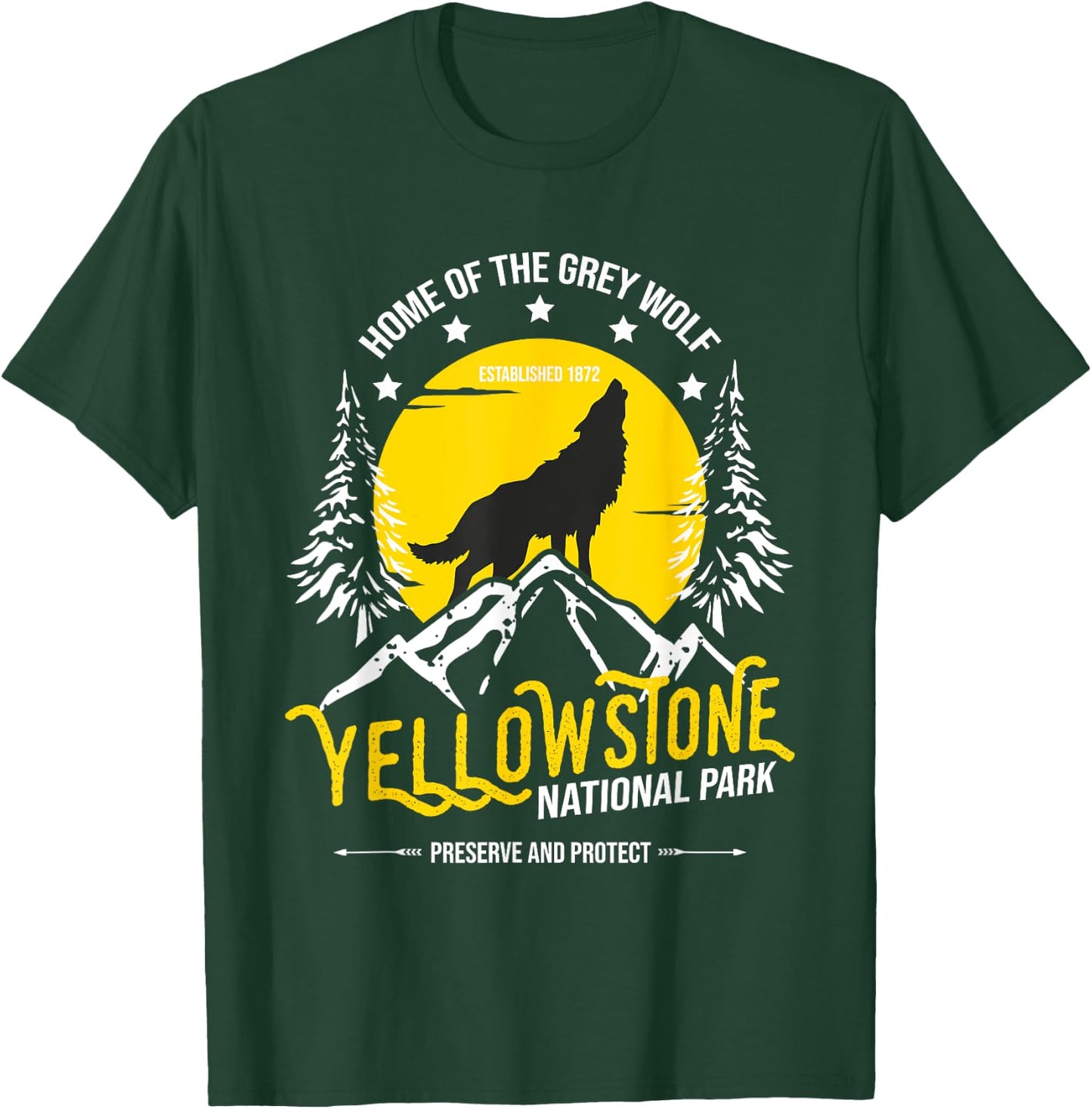 Yellowstone National Park Grey Wolf - Hiking & Camping Lover T-Shirt - T-Shirt | Forest