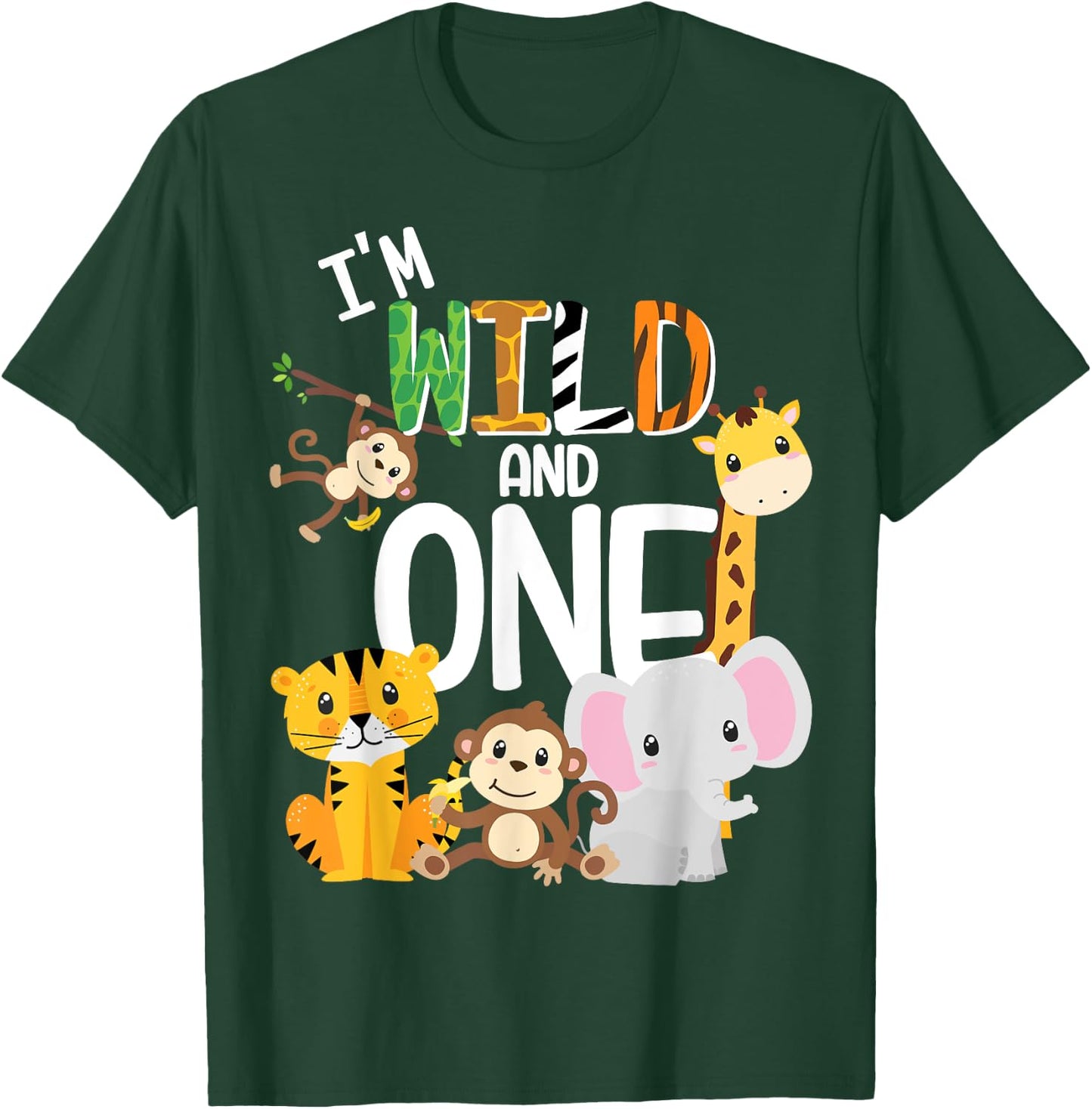 I'm Wild and One Zoo Theme Birthday Safari Jungle Animals T-Shirt - T-Shirt | Forest