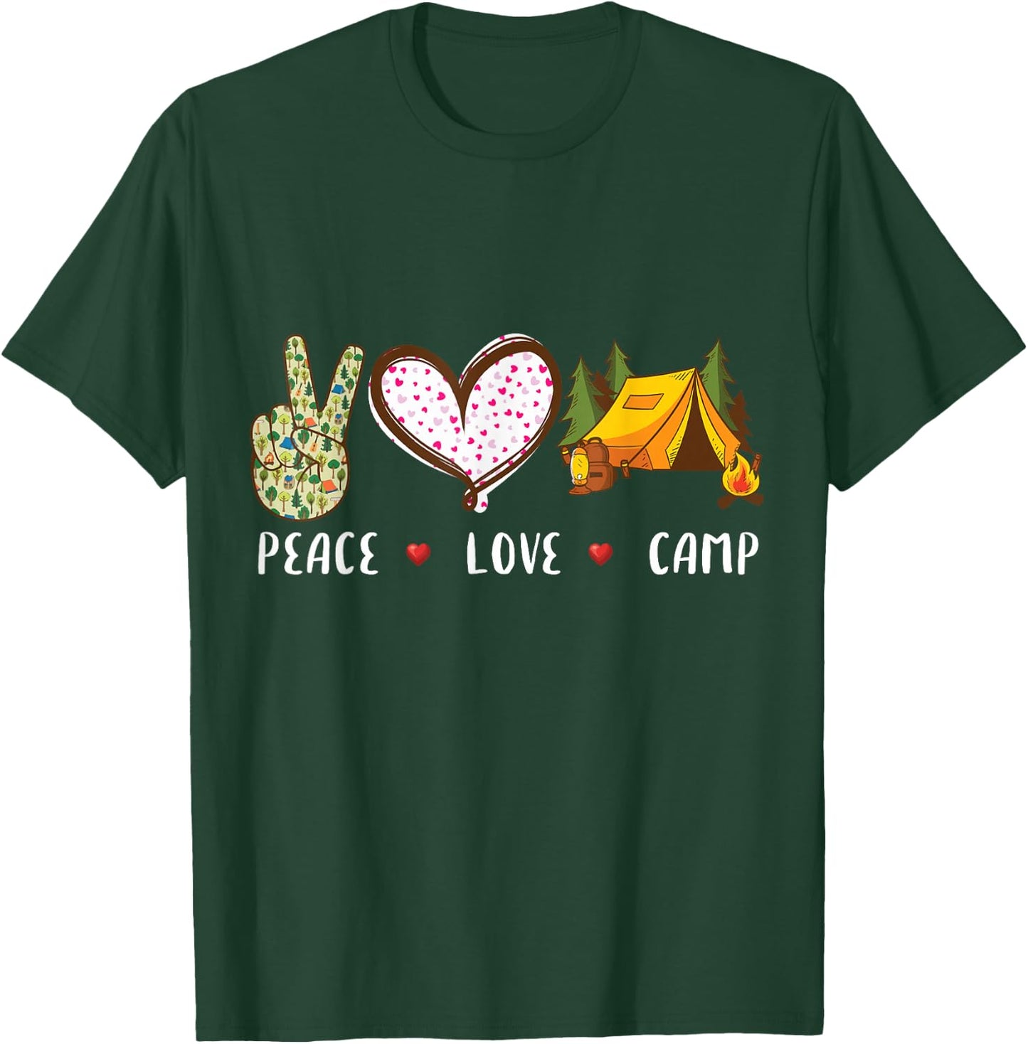 Peace love camp gift women kids camping campers T-Shirt - T-Shirt | Forest