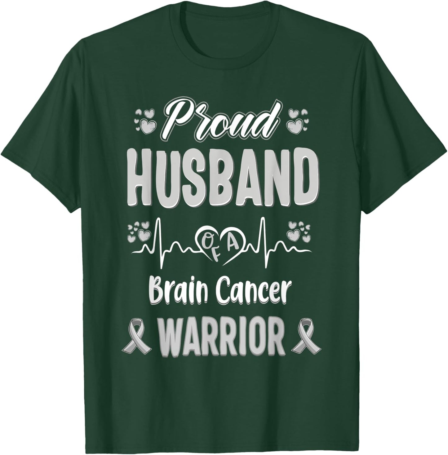 proud Husband Brain cancer warrior awareness ribbon Grey T-Shirt - T-Shirt | Forest
