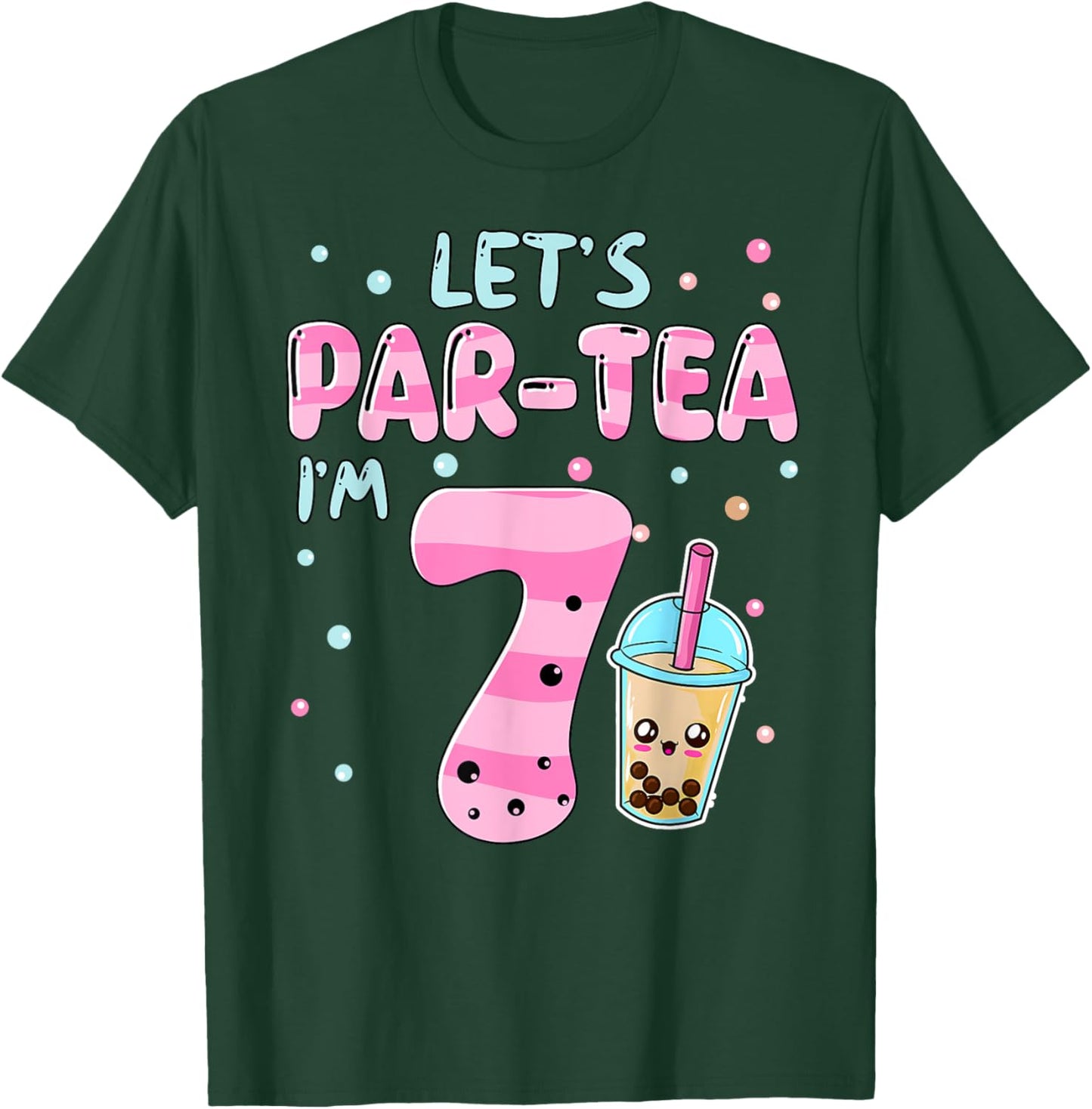 Let's Par-tea I'm 7 Years Old 7th Birthday Bubble Boba Tea T-Shirt - T-Shirt | Forest