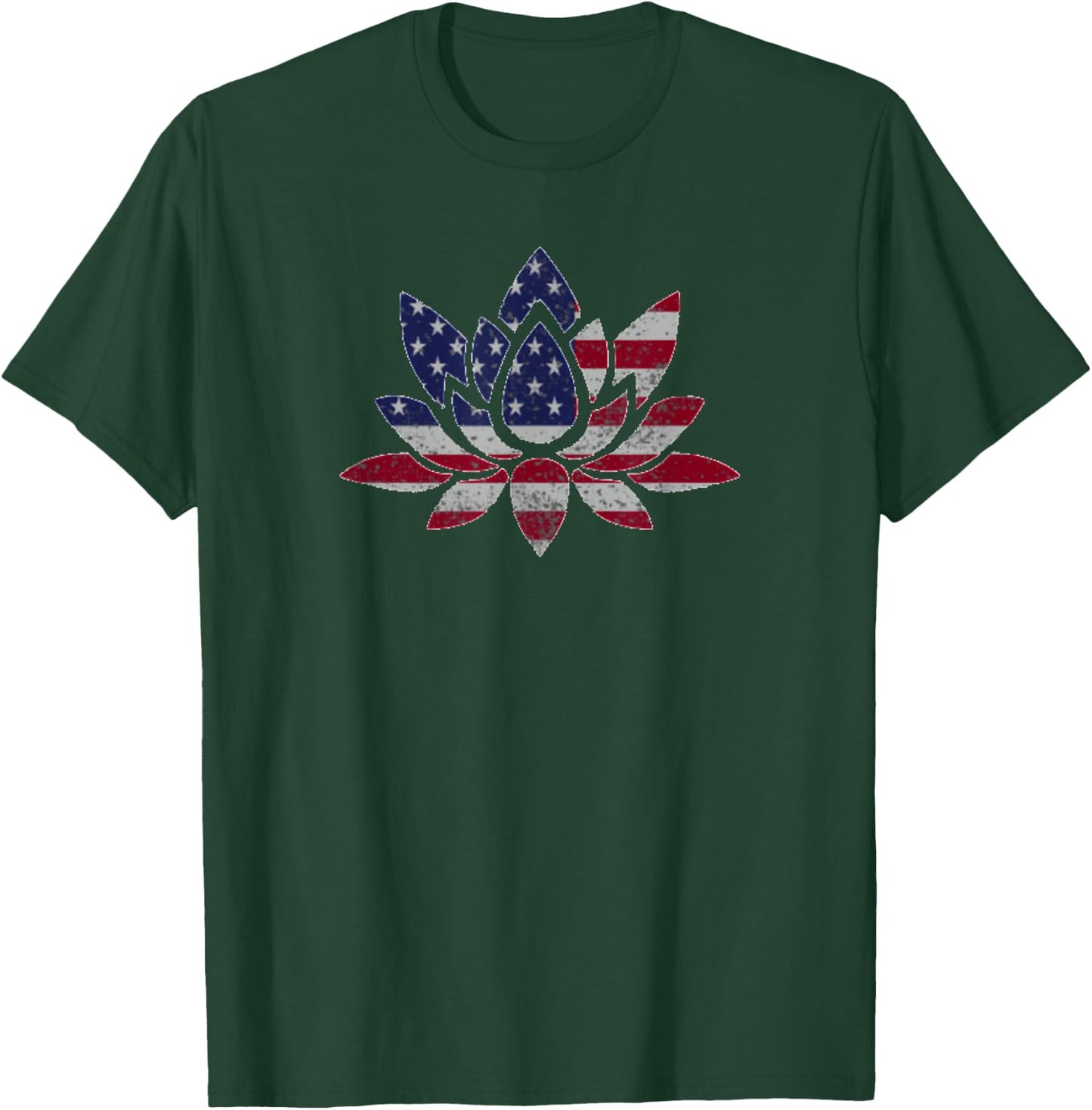 Patriotic USA Flag Lotus Flower Yoga Meditation July 4th Men T-Shirt - T-Shirt | Forest