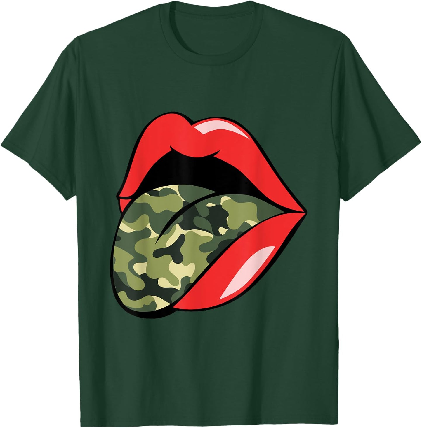 Red Lips Tongue Camouflage Military Trendy Grunge Funny T-Shirt - T-Shirt | Forest