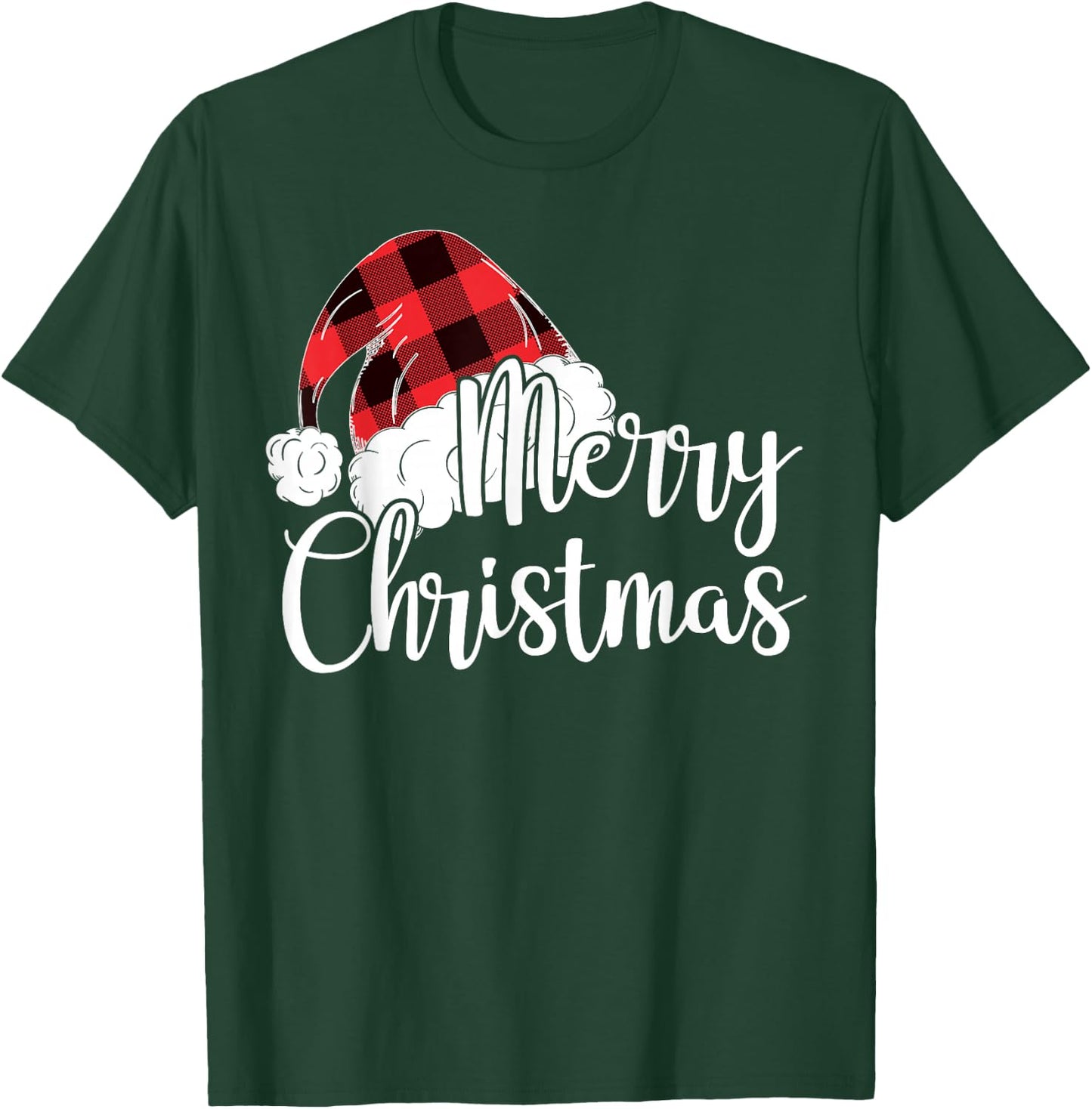 Merry Christmas Gift Cute Plaid Santas Hat Funny Women Xmas T-Shirt - T-Shirt | Forest