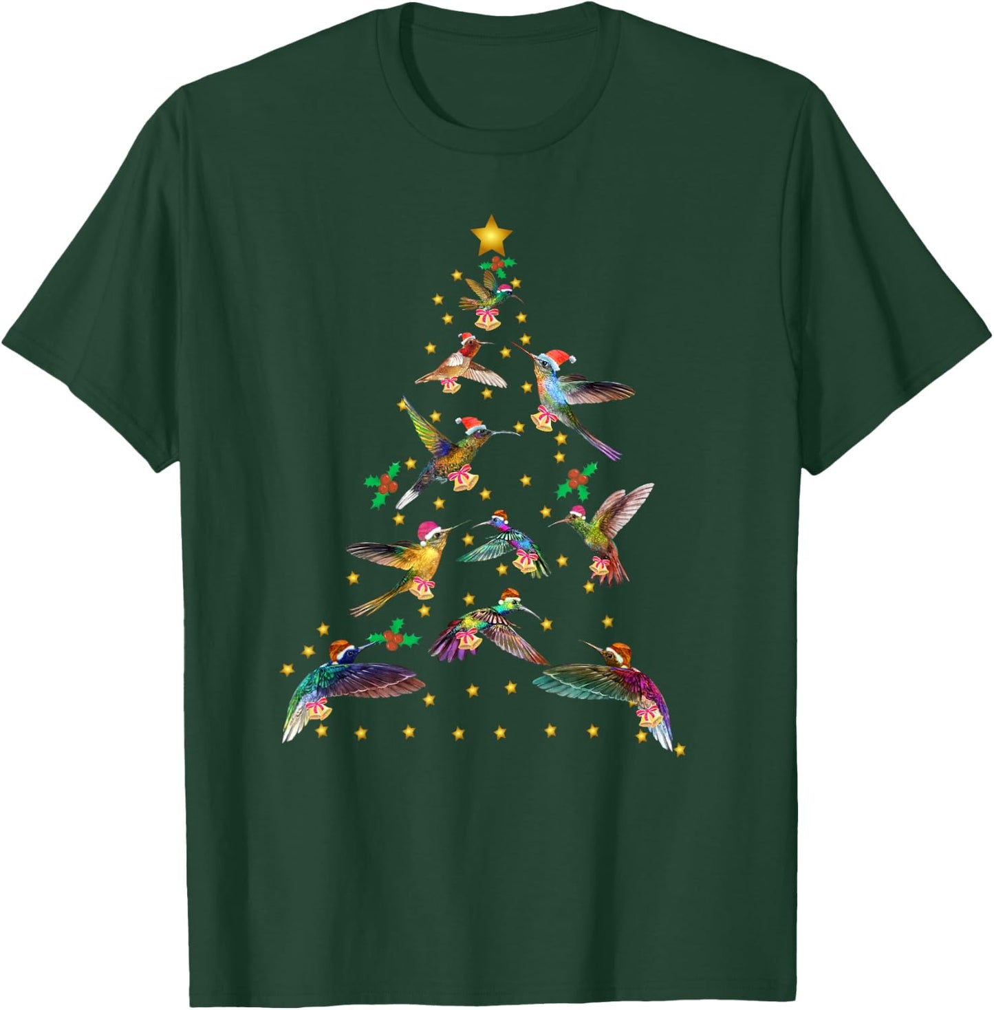 Watercolor Hummingbird Christmas Tree for Bird Lover T-Shirt - T-Shirt | Forest