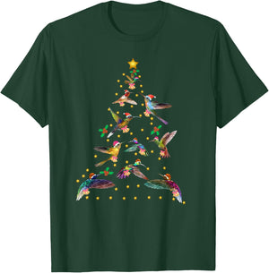 Watercolor Hummingbird Christmas Tree for Bird Lover T-Shirt - T-Shirt | Forest