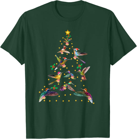 Watercolor Hummingbird Christmas Tree for Bird Lover T-Shirt - T-Shirt | Forest