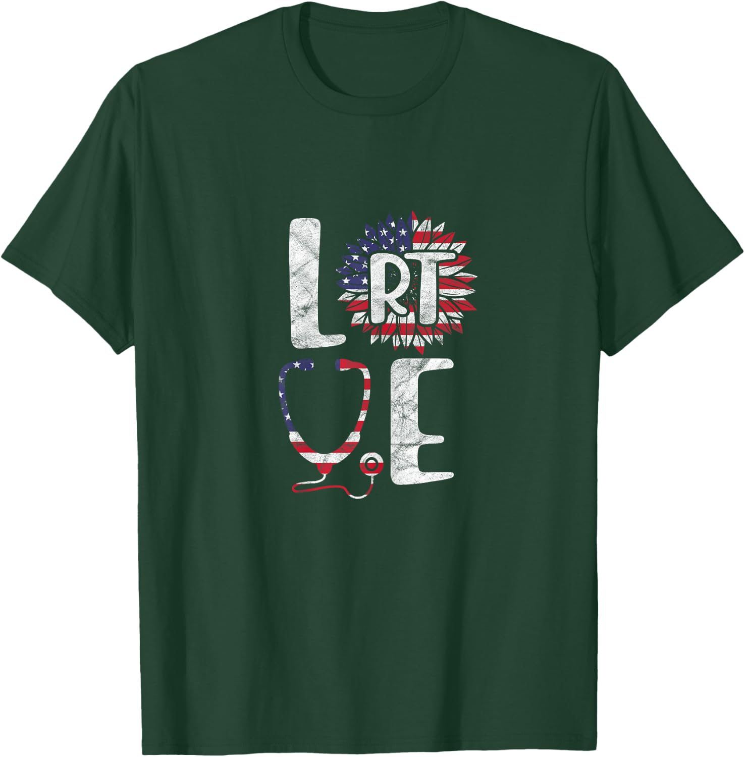 Love RT Respiratory Therapist 4th of July Patriotic Nurse Women T-Shirt - T-Shirt | Forest