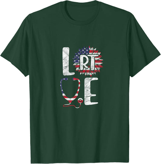 Love RT Respiratory Therapist 4th of July Patriotic Nurse Women T-Shirt - T-Shirt | Forest