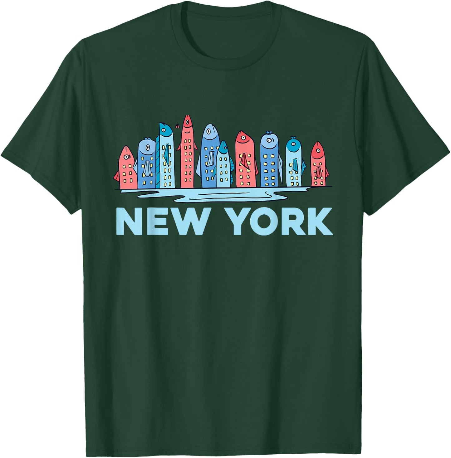 New York City NY NYC Fish Skyline Funny Fishing Pride Gift T-Shirt - T-Shirt | Forest