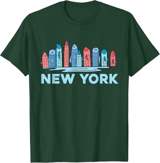 New York City NY NYC Fish Skyline Funny Fishing Pride Gift T-Shirt - T-Shirt | Forest