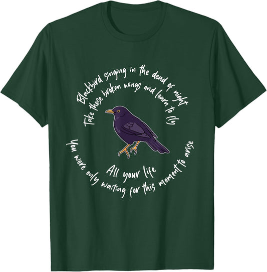 Blackbird Singing Bird Wings Microphone Singer Lyrics Artist T-Shirt - T-Shirt | Forest