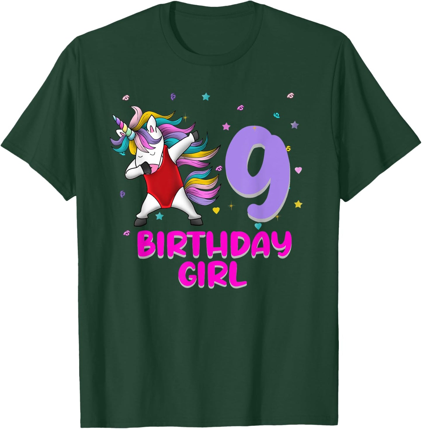 Unicorn Swimsuit 9th Birthday Girl Love Funny 9 Years Old T-Shirt - T-Shirt | Forest