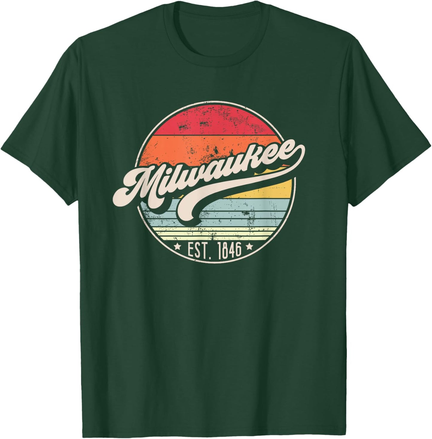 Retro Milwaukee WI Home City 70s Style Sunset Gift T-Shirt - T-Shirt | Forest
