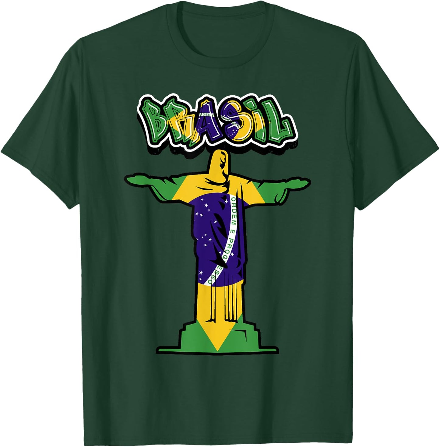 BRASIL - in Graffiti w/ FLAG & Christ The Redeemer Statue T-Shirt - T-Shirt | Forest