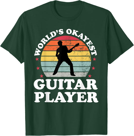 Retro Worlds Okayest Guitar Player Guitarist Funny Musician T-Shirt - T-Shirt | Forest