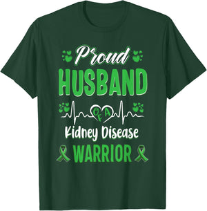 proud Husband kidney disease warrior awareness ribbon green T-Shirt - T-Shirt | Forest