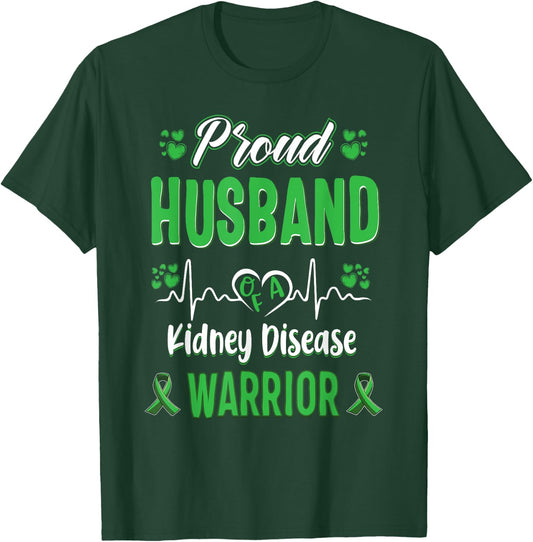 proud Husband kidney disease warrior awareness ribbon green T-Shirt - T-Shirt | Forest