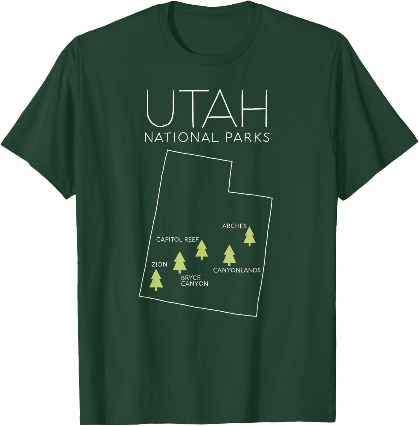 Utah National Park Map Zion Bryce Canyon Arches Canyonlands T-Shirt - T-Shirt | Forest