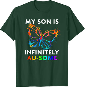 Red Instead Autism - My Son is AU-SOME Butterfly T-Shirt - T-Shirt | Forest