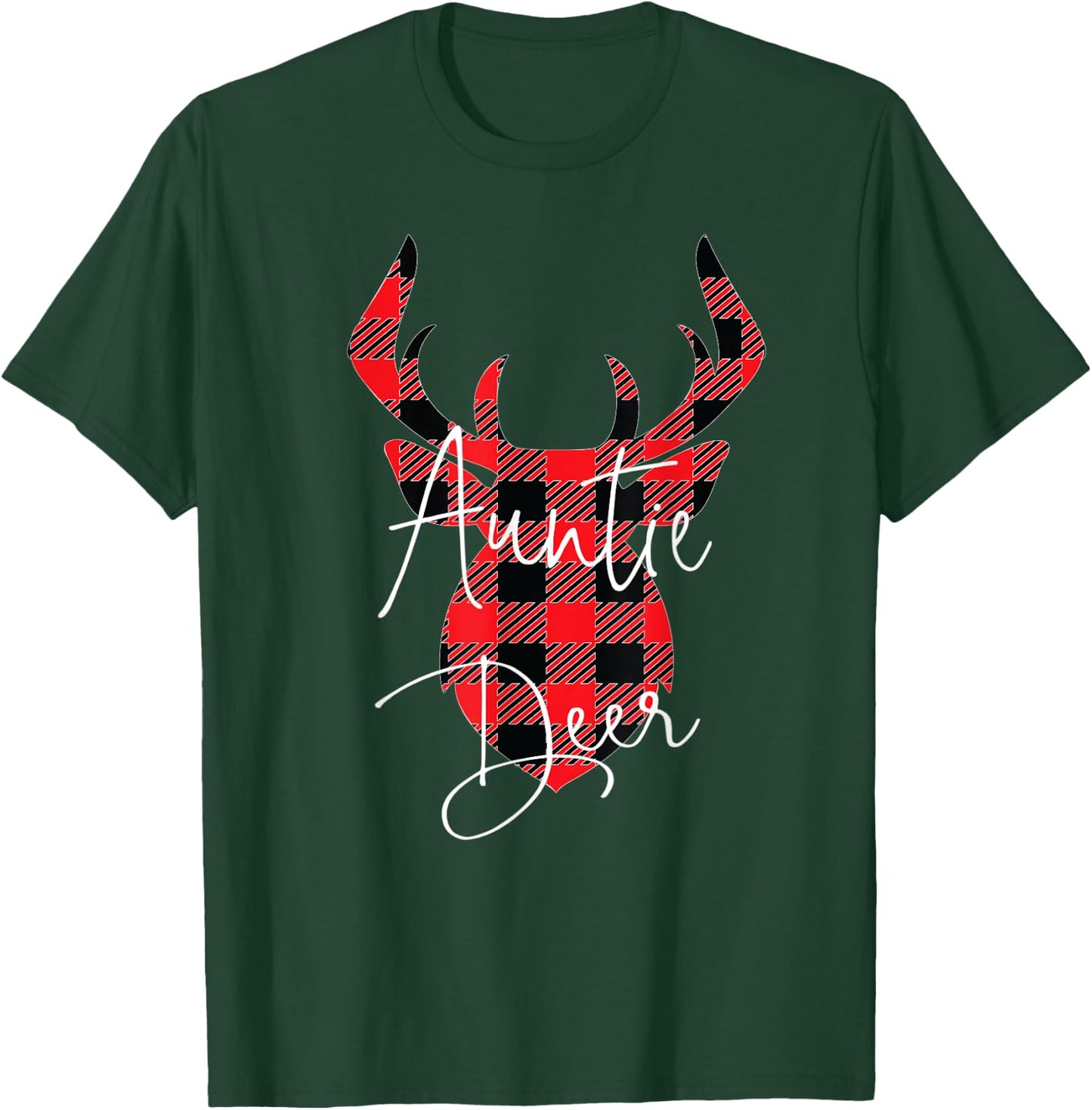 Auntie Deer Christmas Pajama Red Plaid Buffalo Matching T-Shirt - T-Shirt | Forest