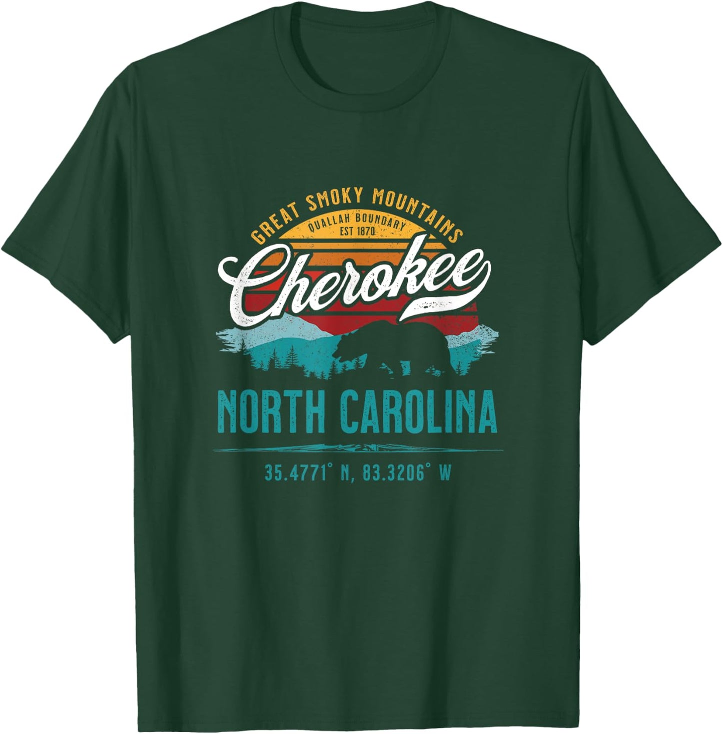 Cherokee North Carolina Retro Sunset Great Smoky Mountains T-Shirt - T-Shirt | Forest