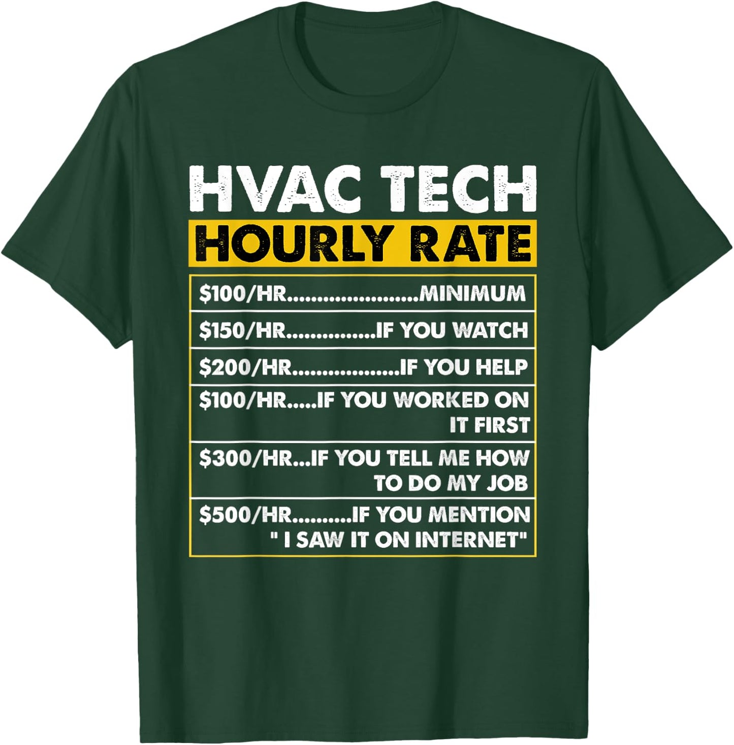 HVAC Tech Tools Funny Vintage HVAC Technician Hourly Rate T-Shirt - T-Shirt | Forest