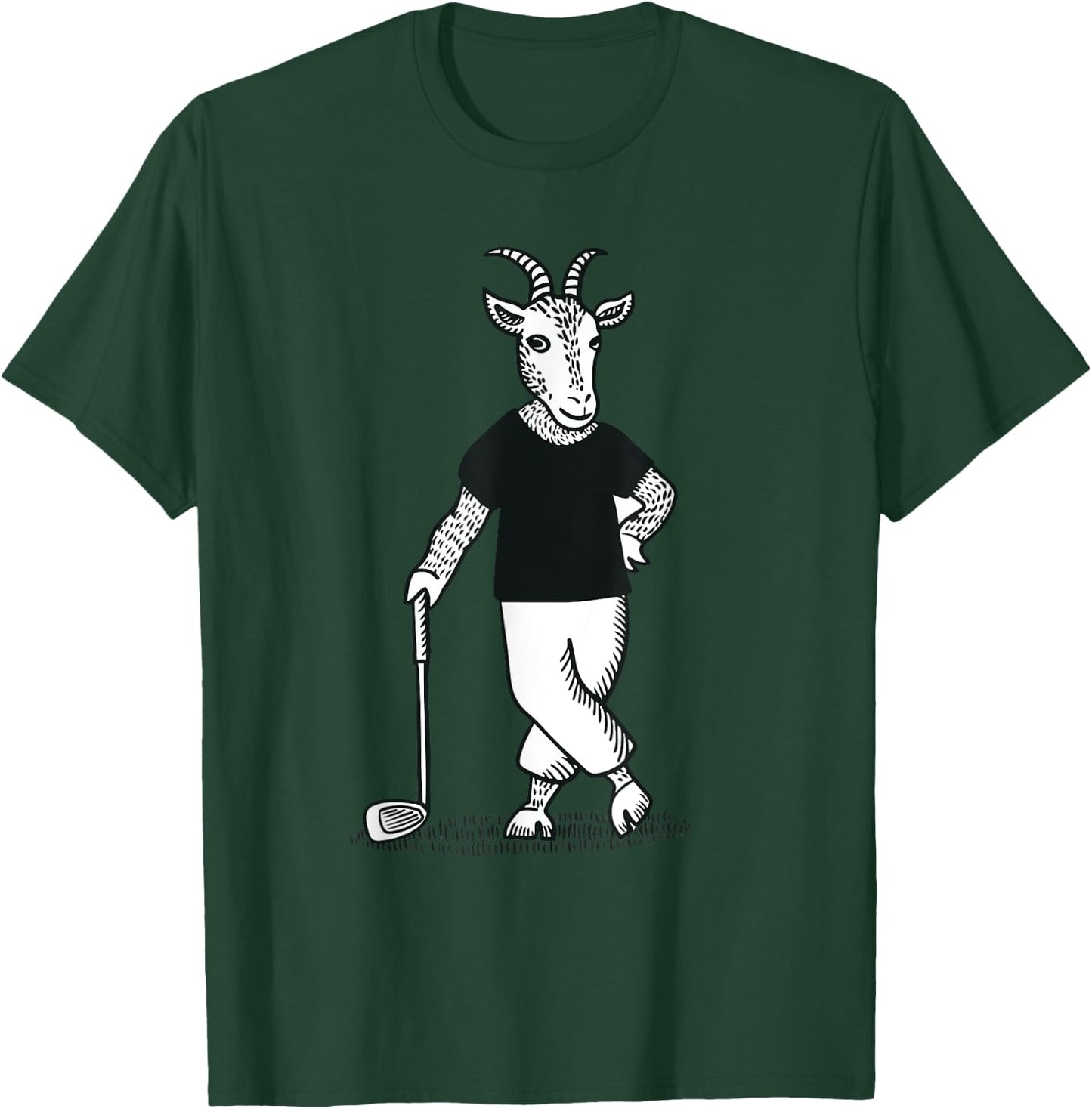 Goat Playing Golf Funny Animal Golfer Golf Club Lawn Golfing T-Shirt - T-Shirt | Forest