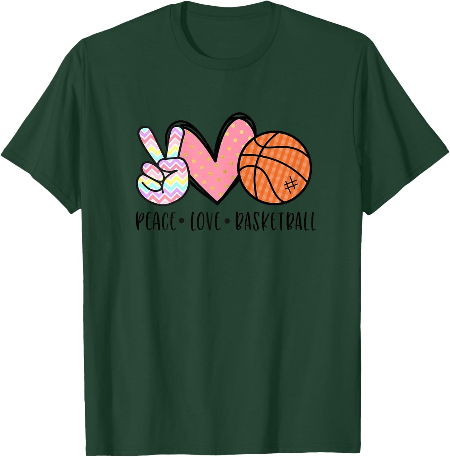 Peace Love Basketball Heart Teens Tween Girls T-Shirt - T-Shirt | Forest
