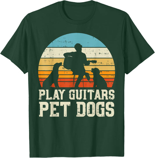 Play Guitars Pet Dog Retro Music Guitarist Animal Lover Gift T-Shirt - T-Shirt | Forest