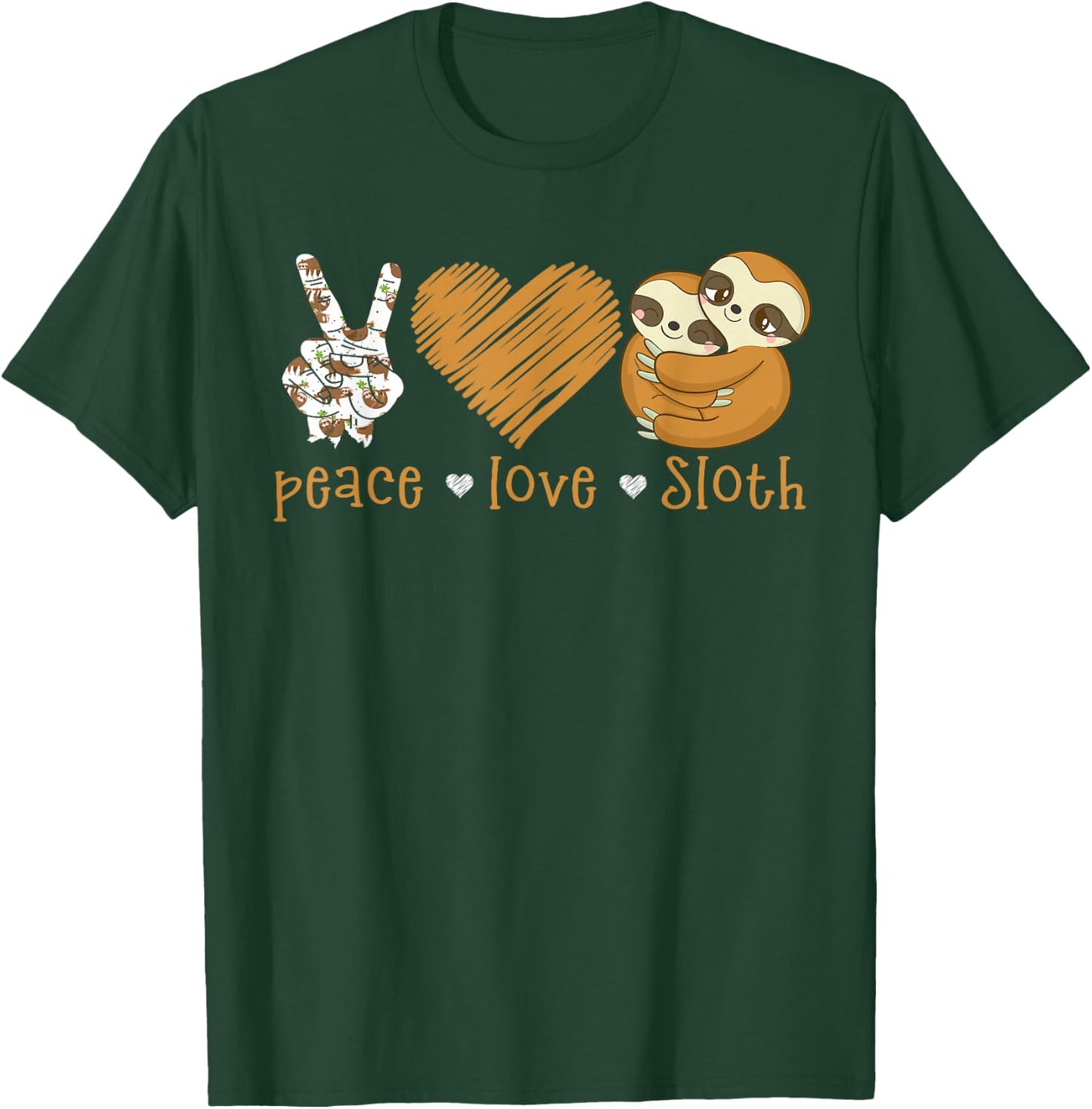 Peace Love Sloth Hand Sign Heart Sloth Lovers T-Shirt - T-Shirt | Forest