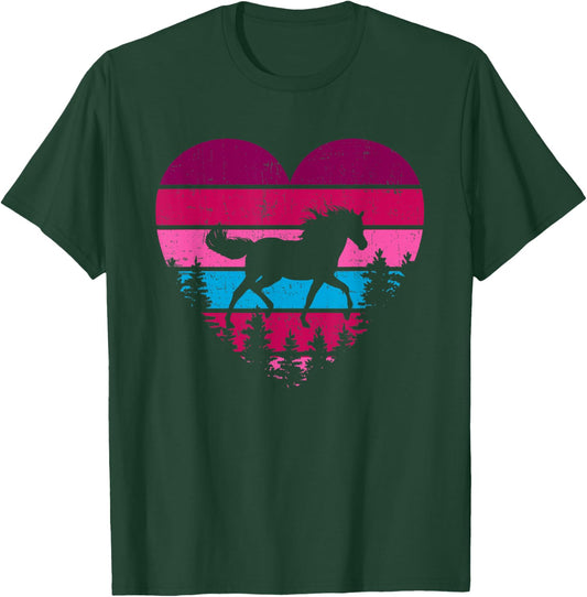 Vintage Retro Horse Heart Valentine Gifts For Horse Lover T-Shirt - T-Shirt | Forest