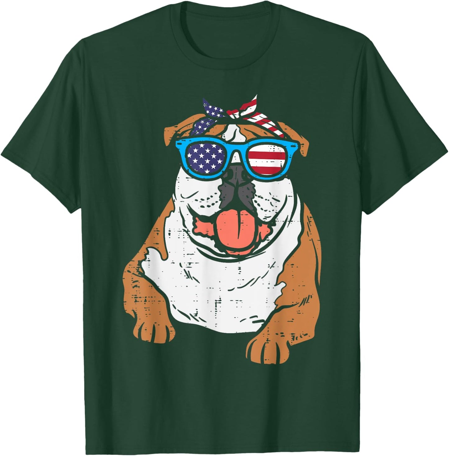 Bandana English Bulldog American USA 4th Of July Fourth Dog Kids Men T-Shirt - T-Shirt | Forest