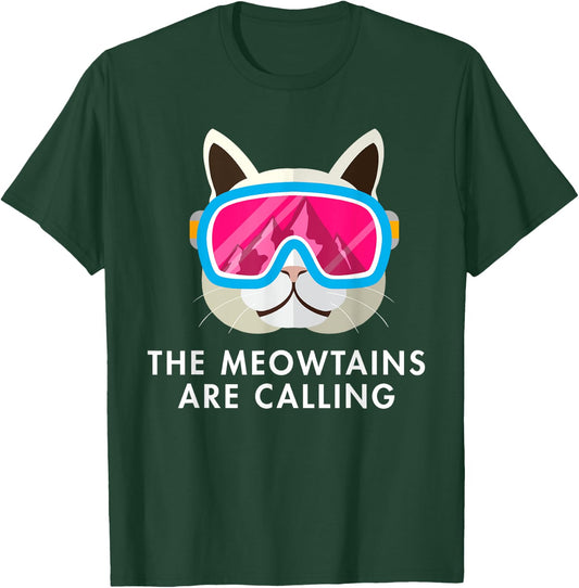 Ski Cat Cats Skiing Snowboard Skier Mountains Outfit Women Kids T-Shirt - T-Shirt | Forest