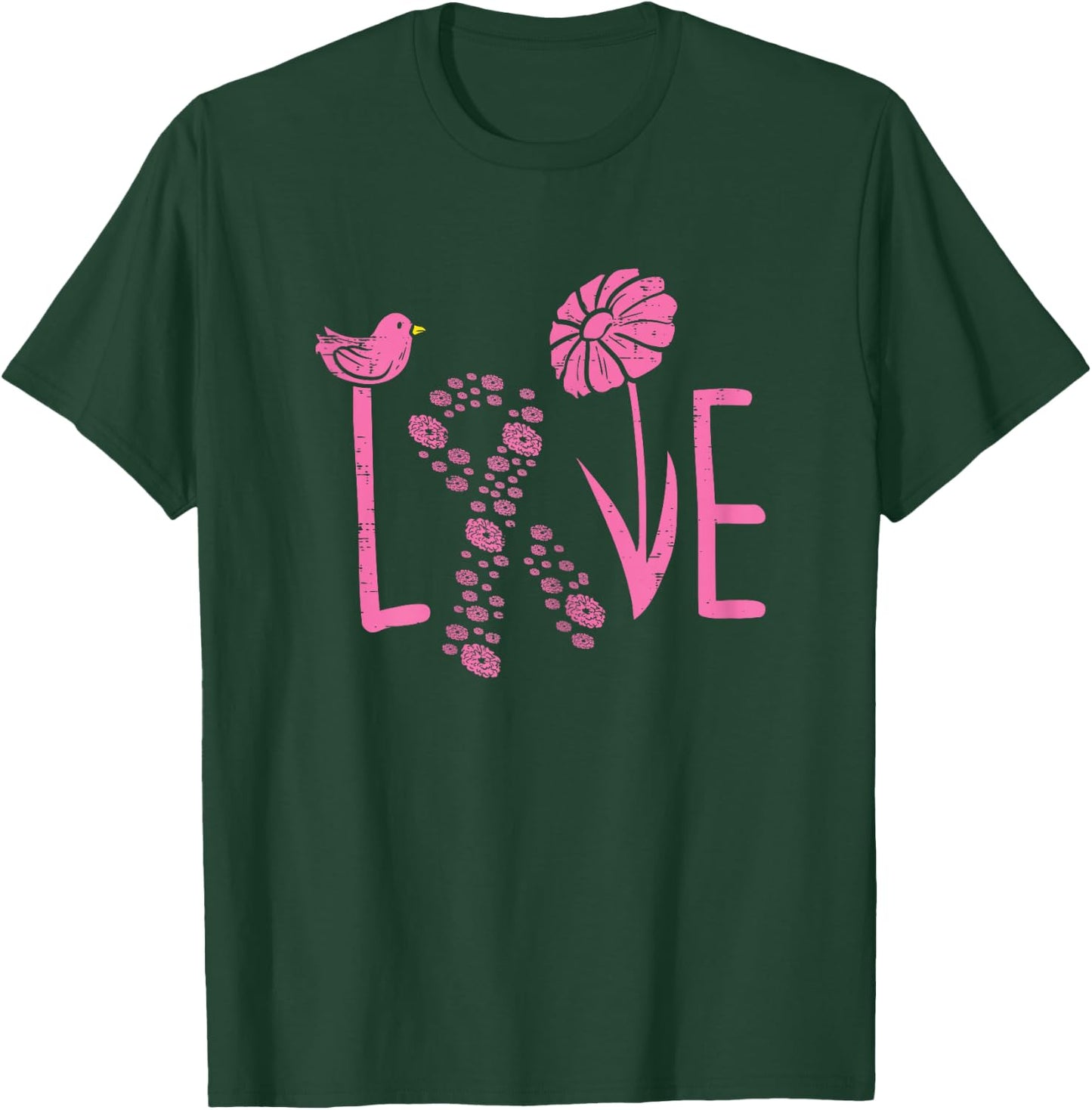 Love Pink Ribbon Flower Daisy Breast Cancer Awareness Gift T-Shirt - T-Shirt | Forest