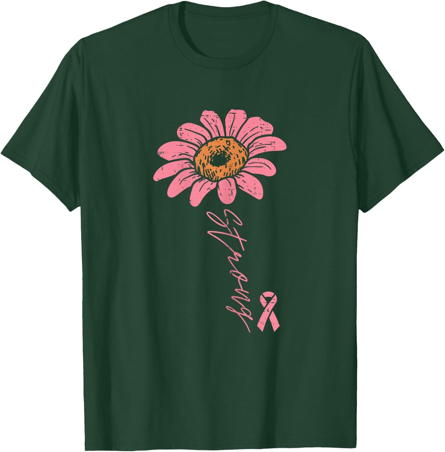 Pink Ribbon Sunflower Strong Breast Cancer Awareness Women T-Shirt - T-Shirt | Forest