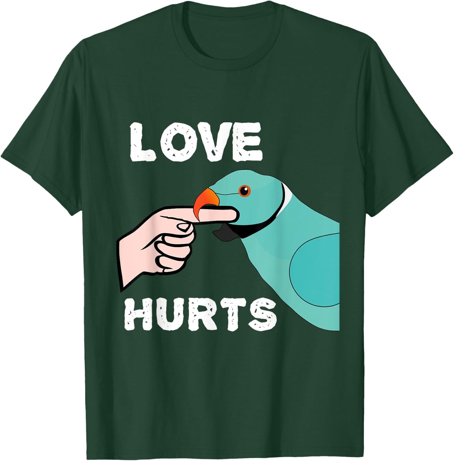 Love Hurts Blue Indian Ringneck Parrot T-Shirt - T-Shirt | Forest