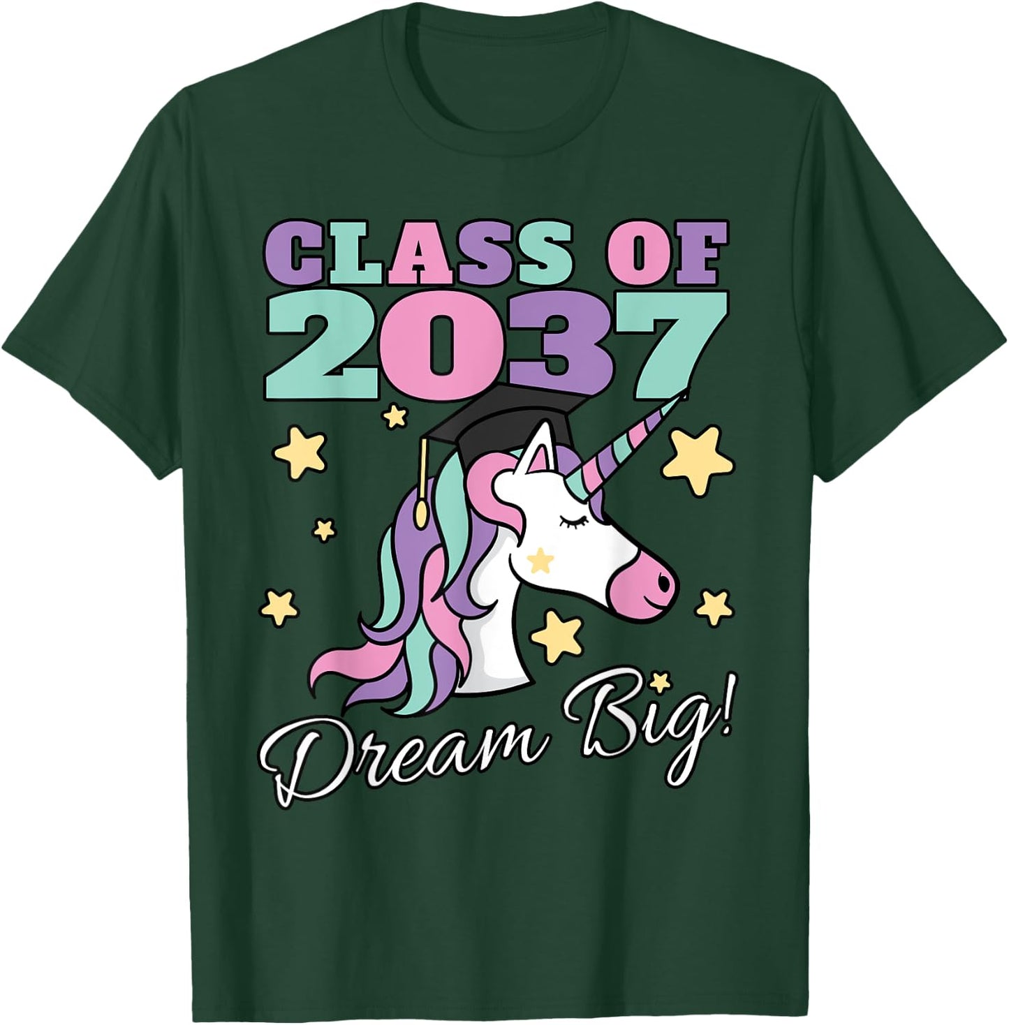 Girls Class of 2037 Magical Unicorn Graduation Cap T-Shirt - T-Shirt | Forest
