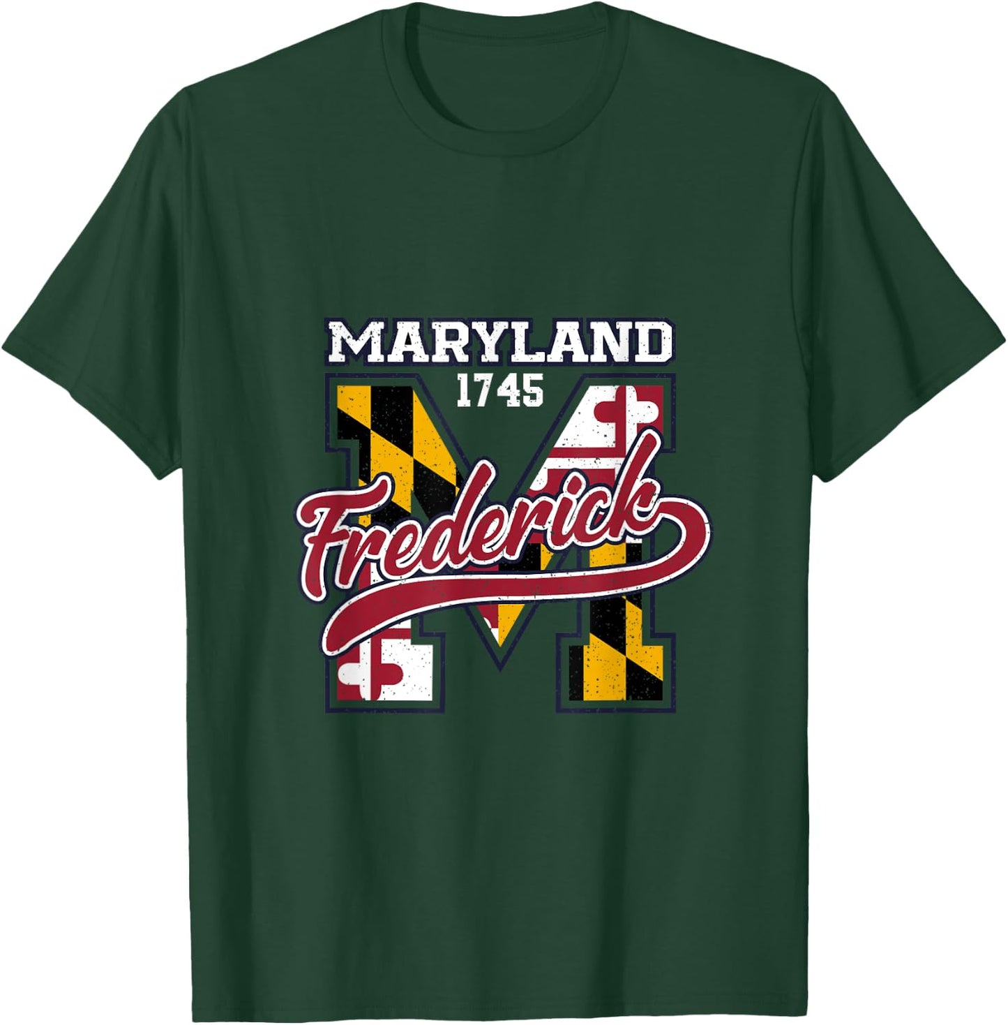 Frederick Maryland Flag Vintage Athletic Sport Varsity Style T-Shirt - T-Shirt | Forest