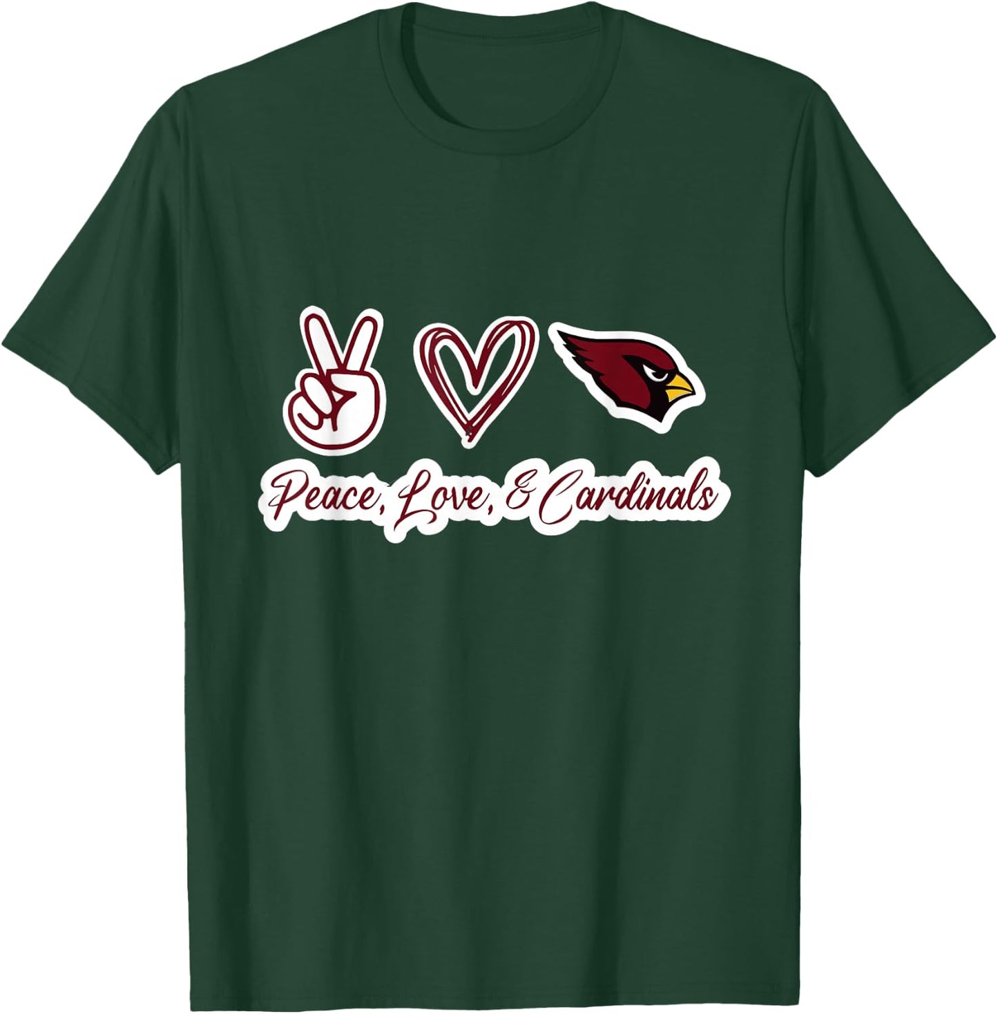 Peace, Love, & Cardinals T-Shirt - T-Shirt | Forest
